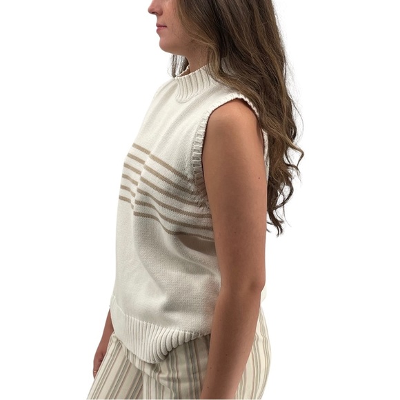 Vintage Liz Claiborne Sleeveless Sweater High Neck Chunky Knit Cream Tan | XL - Picture 5 of 9